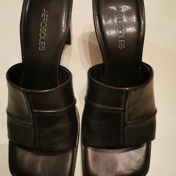 Aerosoles black leather heeled sandals size 7 - Picture 6 of 10